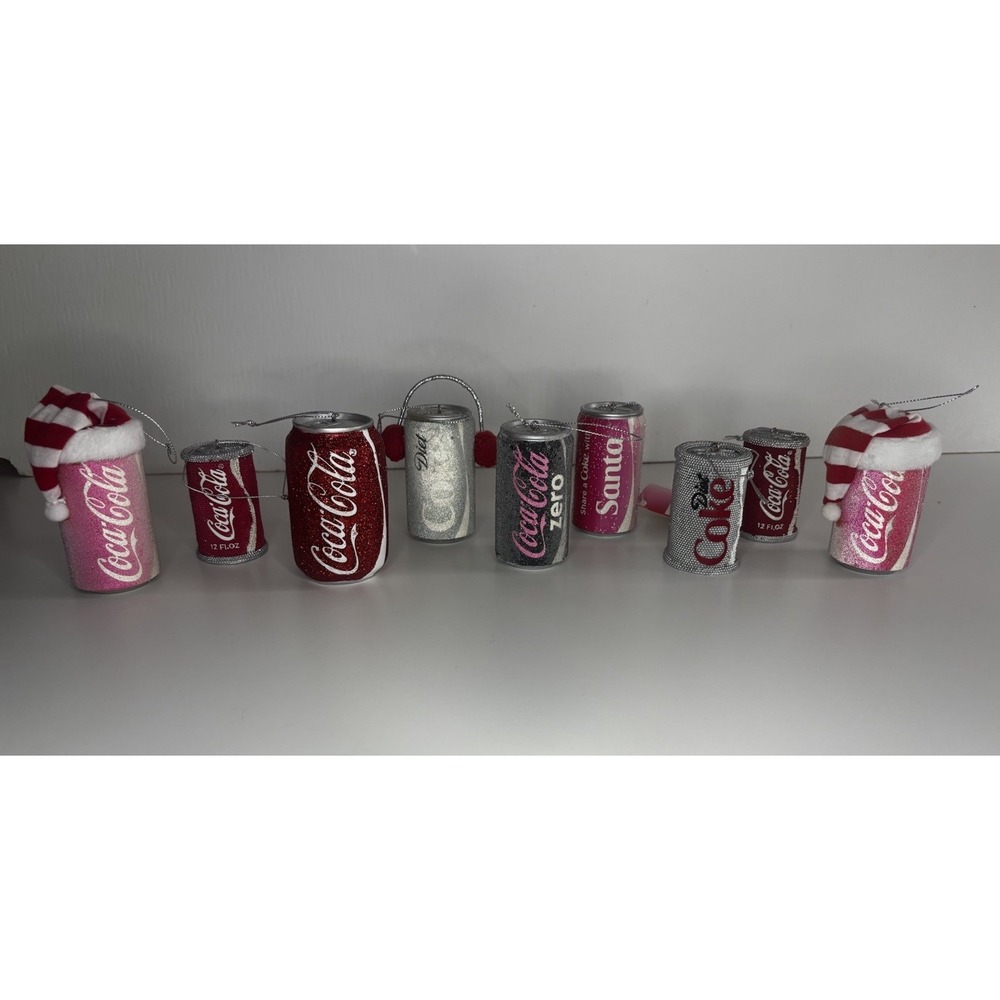Set Of 9 Diet, Zero, Reg‎ Coca Cola Can Christmas Ornament- Glitter/bedazzled